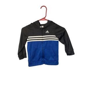 Adidas full zip hooded sweatshirt blue gray white 3 stripe boys toddler 4T